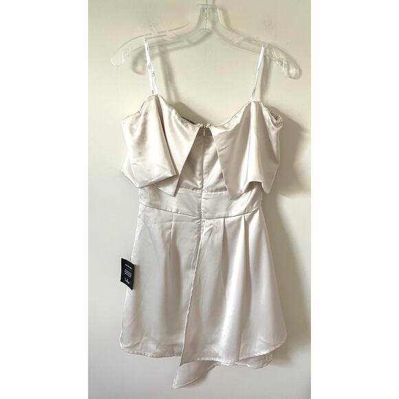 Lulus Satin Off-the-Shoulder Mini Dress Ivory Size Small NEW - Picture 6 of 13